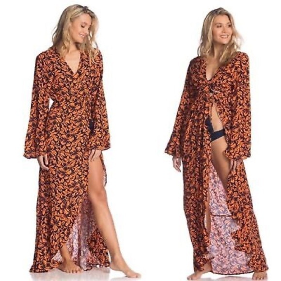 NWT Maaji Sunset Elixir Kimono Wrap Cover Up Long Floral Dress - Picture 4 of 13